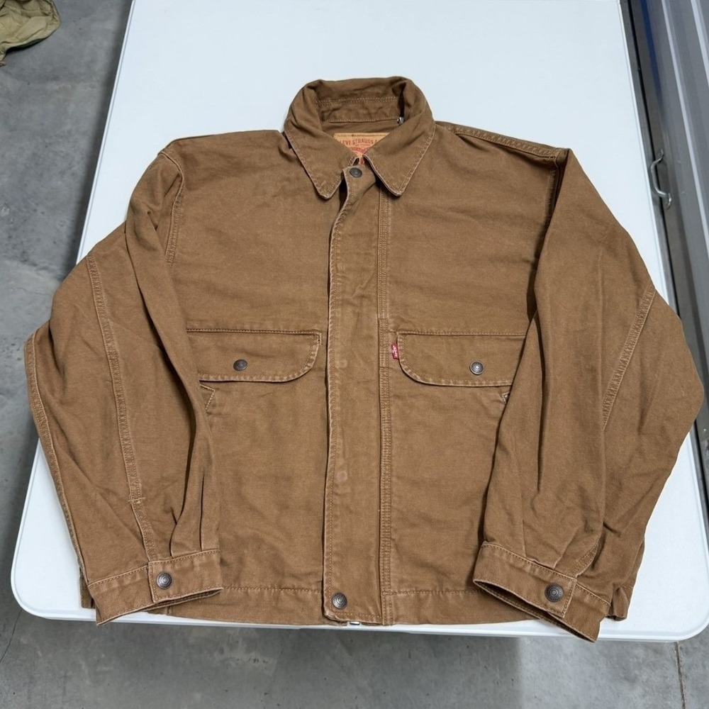 Levi's Canvas Trucker Jacket Mens M Brown Excellent Zip Up Workwear Duck